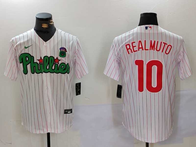 Men%27s Philadelphia Phillies #10 J.T. Realmuto White Green Cool Base Stitched Jersey